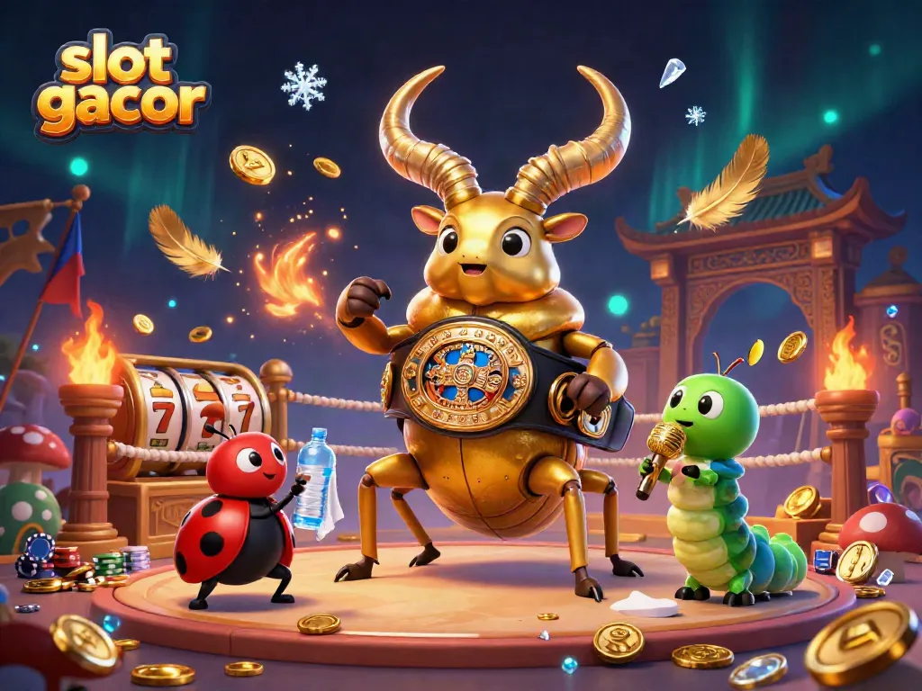 Engage in exciting slot gacor adventures with dynamic visuals and vibrant characters in a casino-themed illustration.