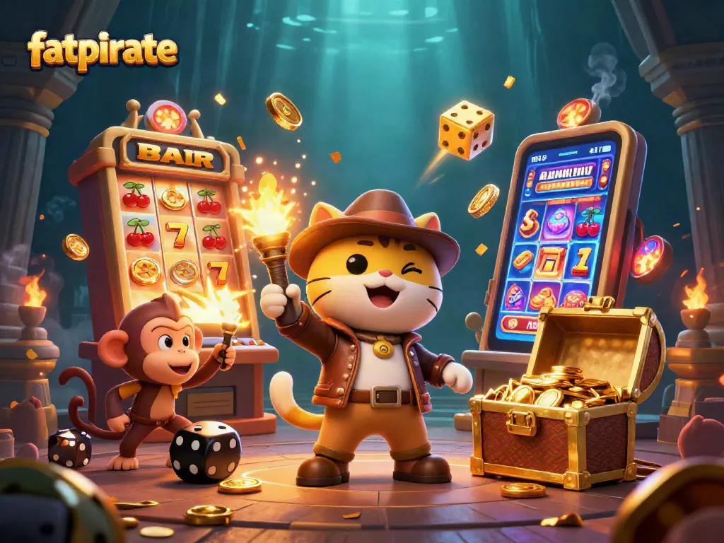 Experience thrilling wins at fatpirate with an adventurous 3D illustration showcasing vibrant casino elements.
