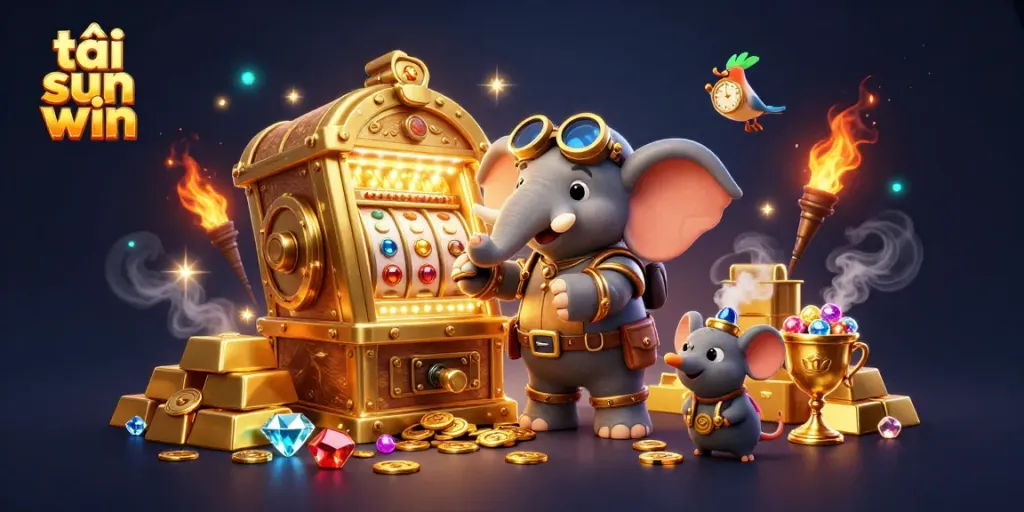 Experience an epic casino adventure with tải sun win featuring a whimsical elephant engineer and treasures.