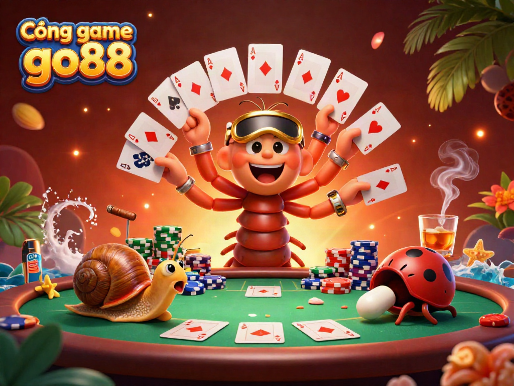 Cổng game go88: Experience lively gameplay with whimsical characters and vibrant casino elements in a dynamic scene.