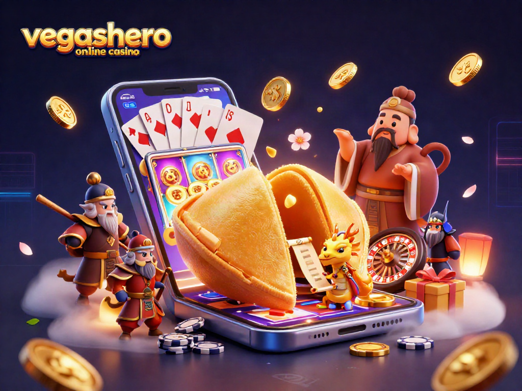Engage with vegashero online casino's dynamic games in this vibrant 3D illustration featuring slots and characters.