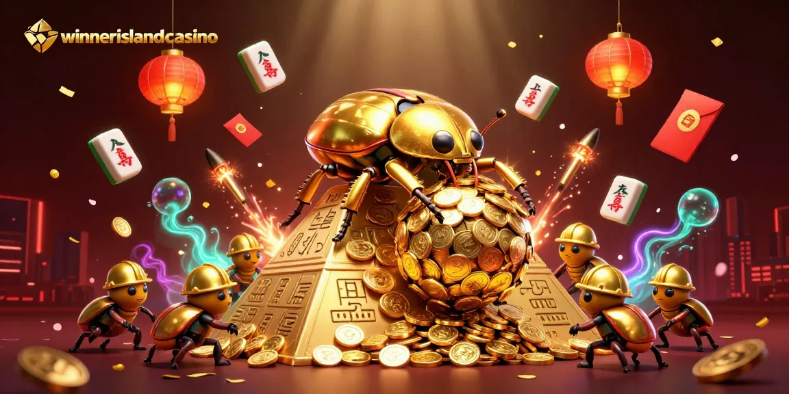 Experience exciting wins at winnerislandcasino with a vibrant 3D illustration of a golden beetle casino adventure.